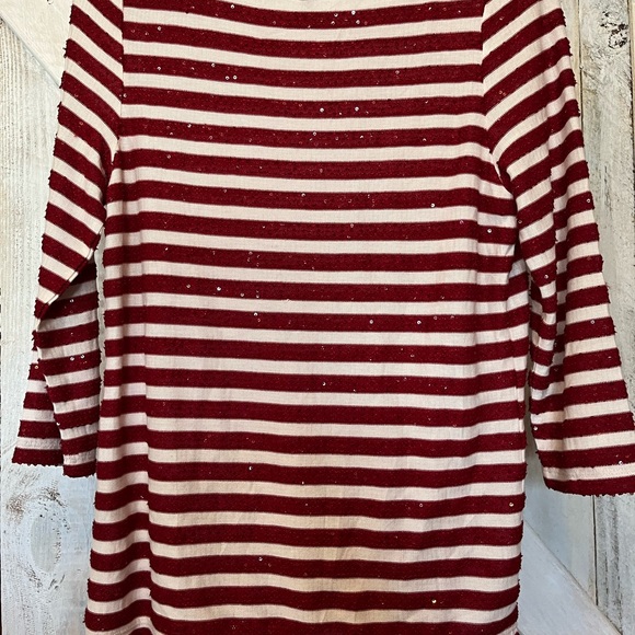 Talbots Red & White Stripe Sequins Christmas Sparkle Holiday Festive Top Size M - Picture 6 of 7